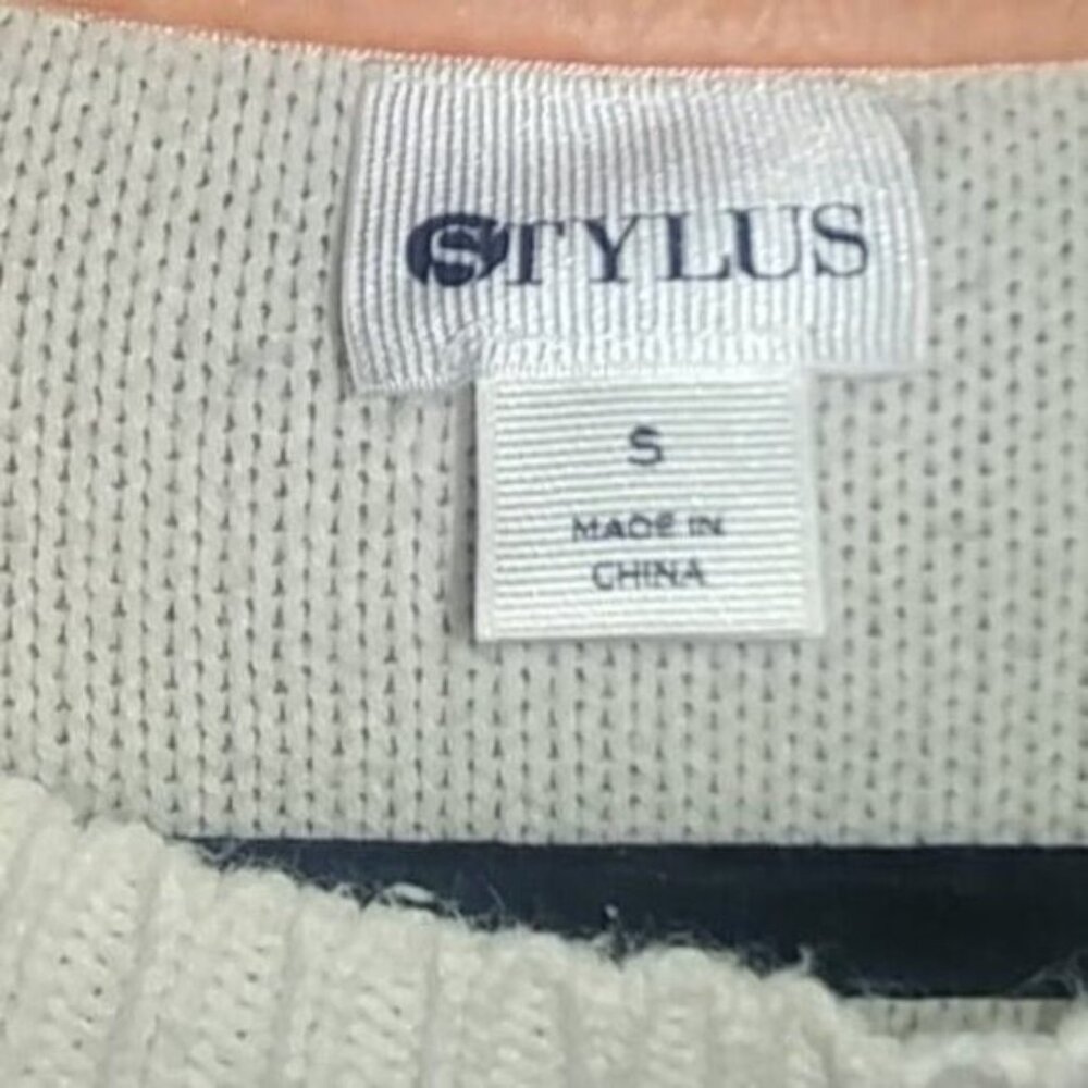 Stylus Women's White Long Sleeve Crewneck Pullover Irish Spring Sweater Size S - Picture 3 of 7